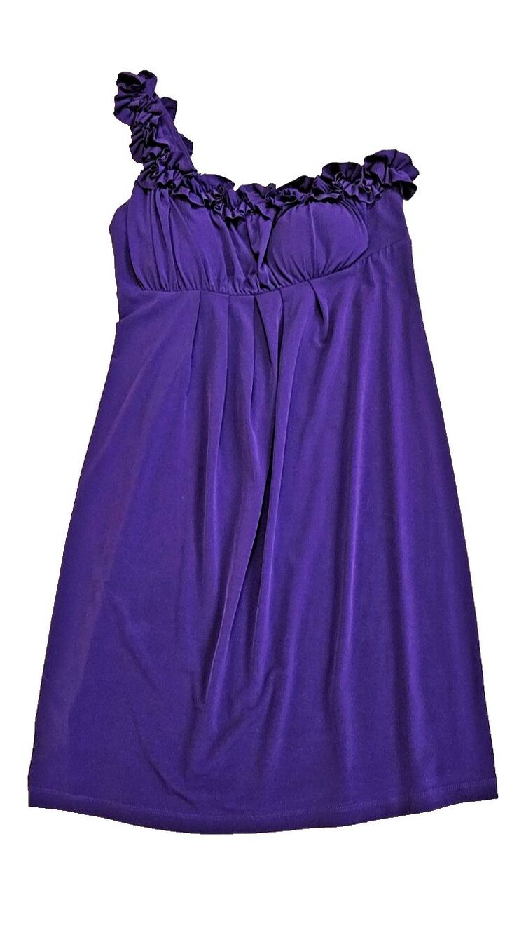 Enfocus Studio Cocktail Dress Women Sz8 Regal Purple One Shoulder Rosette Accent